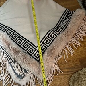 Geometric Fringe Shawl with Faux Fur Trim